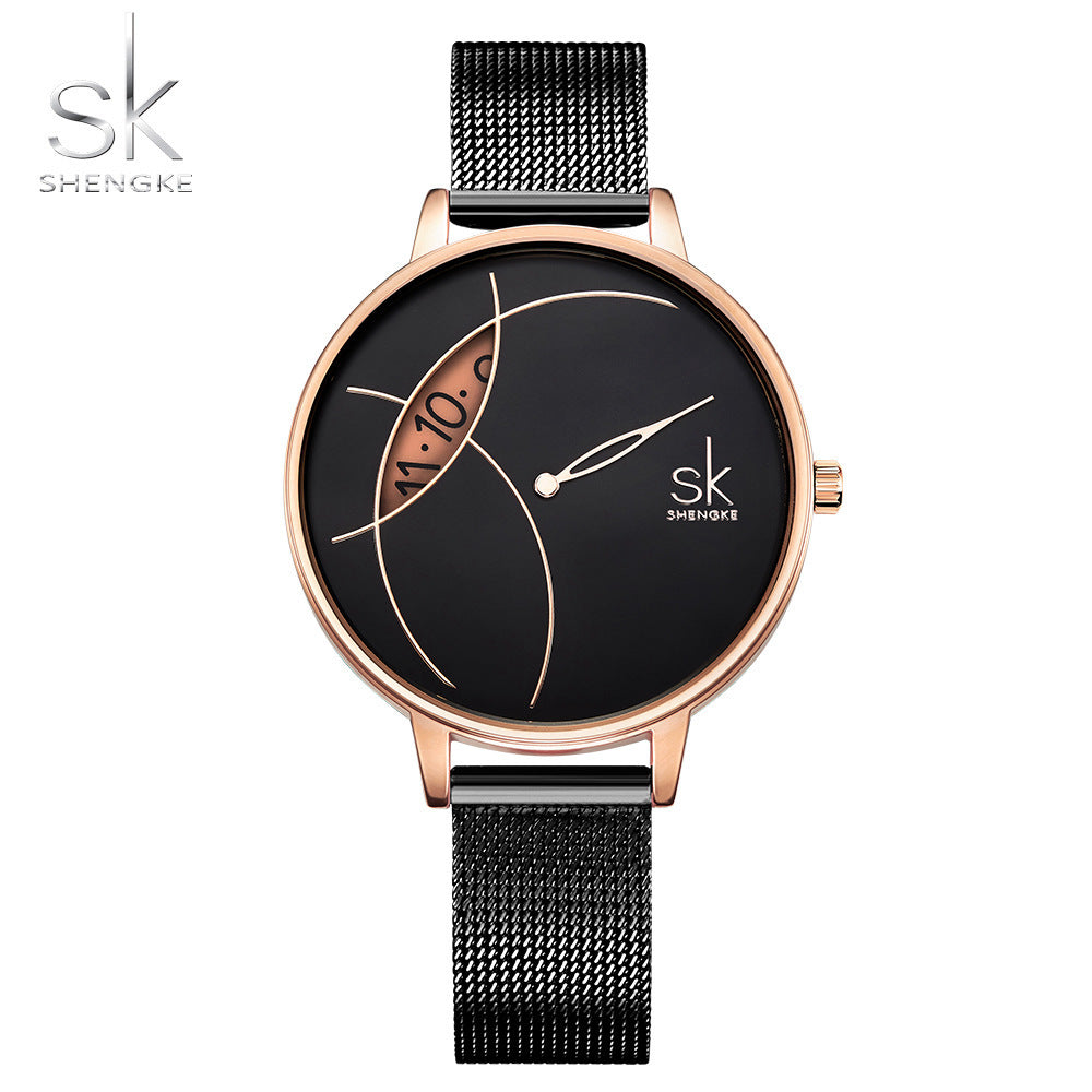 SK Brand Women's Watch Women's Creative Mesh Strap Personalized Watch Women's Simple Casual Quartz Watch Factory Wholesale 0091
