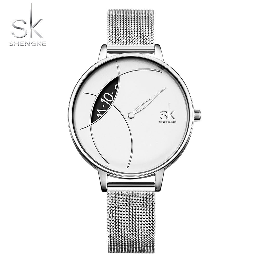 SK Brand Women's Watch Women's Creative Mesh Strap Personalized Watch Women's Simple Casual Quartz Watch Factory Wholesale 0091